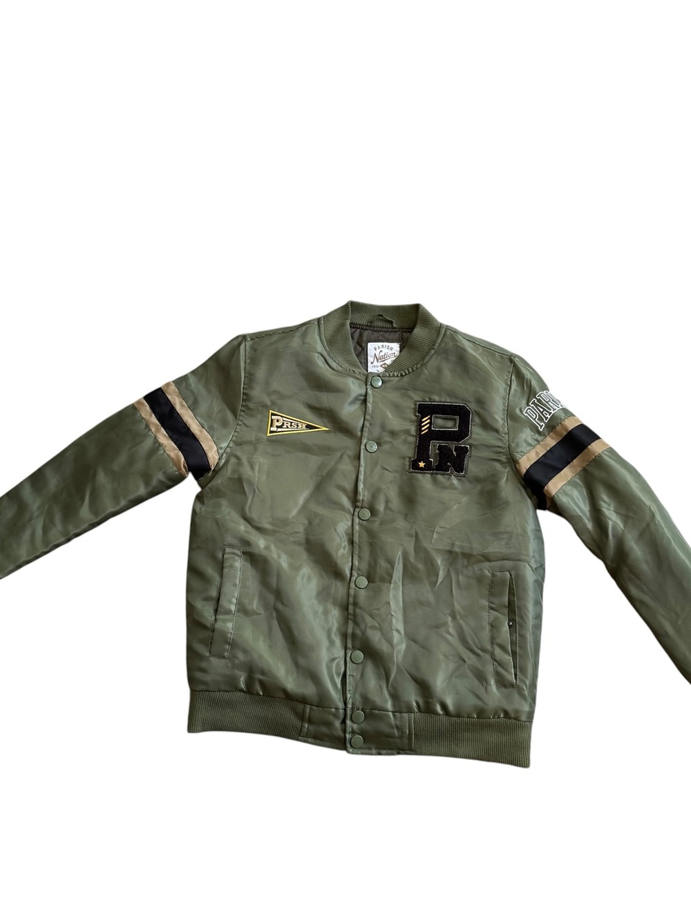 Parish Nation ALL NTN Boys Varsity jacket Bomber Sz 14/16 Green